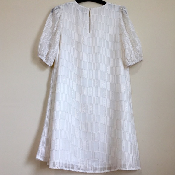 Lulus Check Up On It White and Gold Short Sleeve Mini Shift Dress - Picture 4 of 16